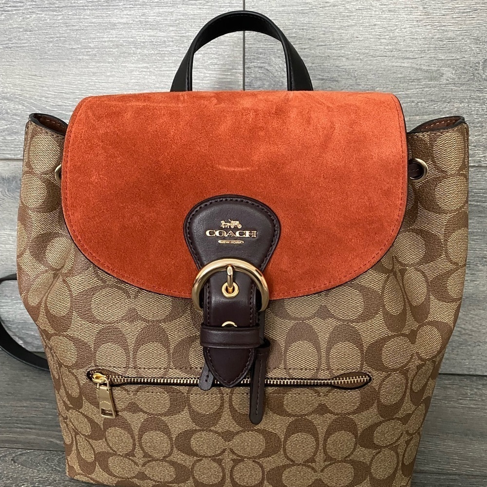 Coach Suede Kleo khaki multi backpack bagwomen signature - Picture 4 of 13